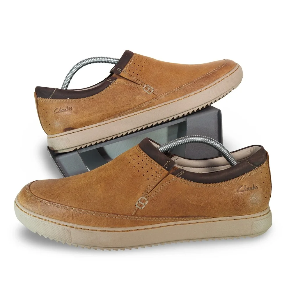 Clarks Gerald Step Slip-on Sneakers Mens 10M‎ Brown Leather 63517